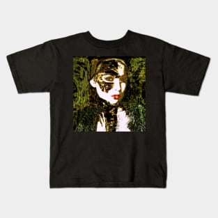 Beautiful girl, with mask. Like royal, but dark. Pale skin and red lips. So bright. Kids T-Shirt